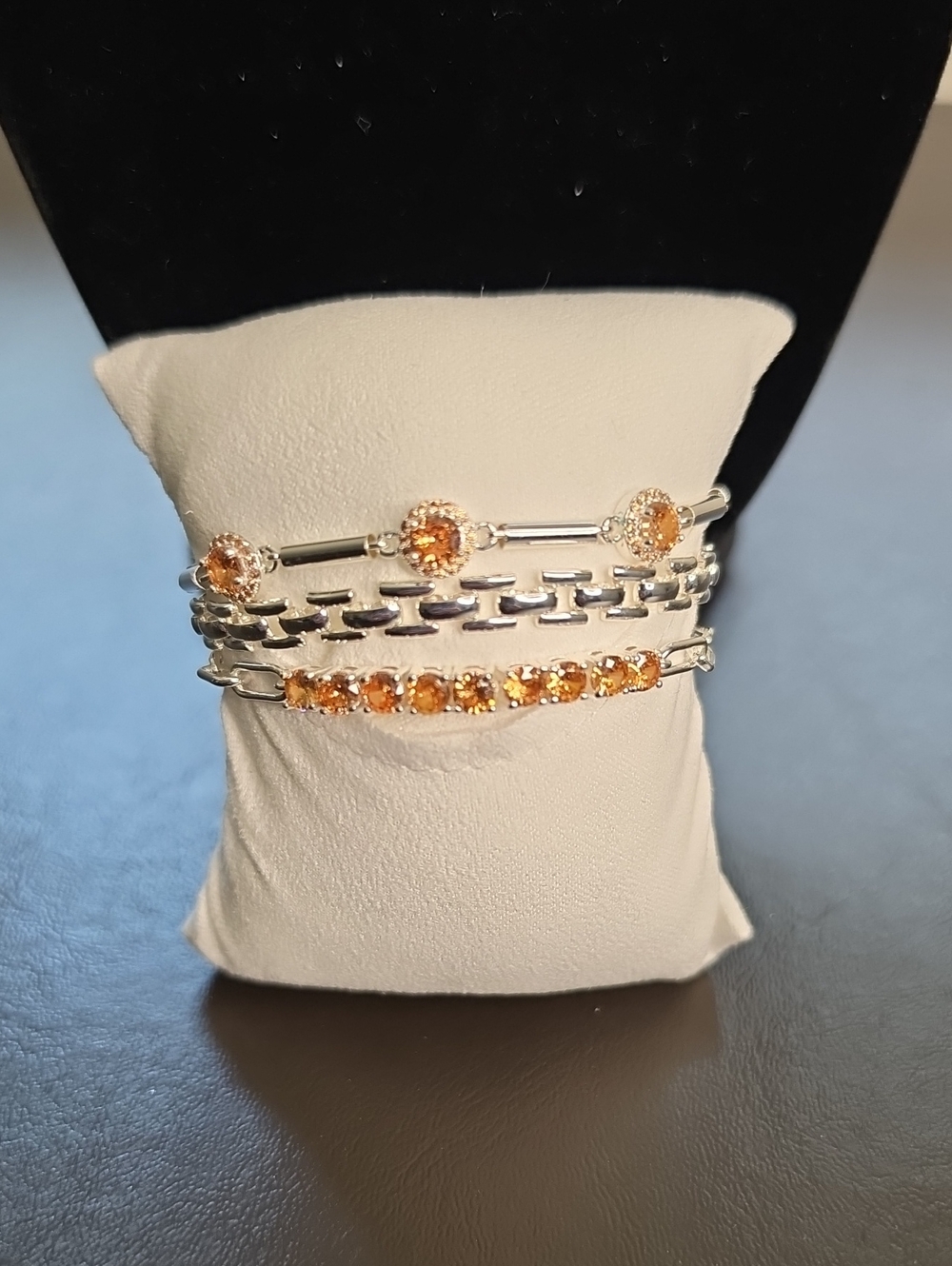 Silver Bracelet Set with Topaz Gem Accents